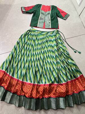 green tussar  silk leheriya print lehenga choli set 5