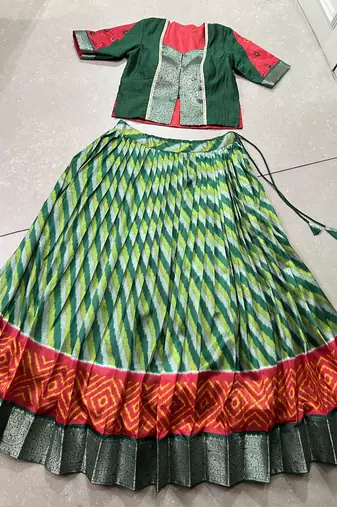 Women's Tasar Silk Leheriya Print Lehenga Choli Set