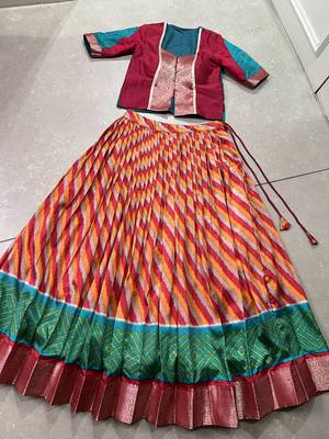 pink leheriya print tussar silk lehenga choli set 5