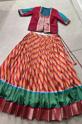 Women's Tasar Silk Leheriya Print Lehenga Choli Set