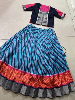 blue leheriya print tussar silk lehenga choli set 5