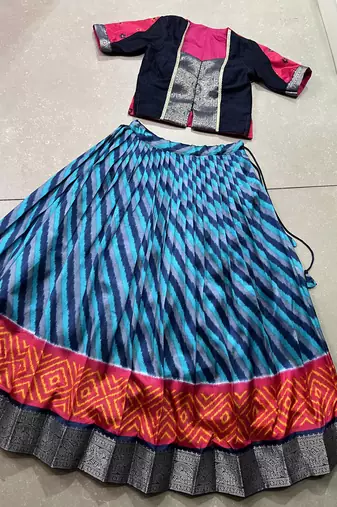 Women's Tasar Silk Leheriya Print Lehenga Choli Set