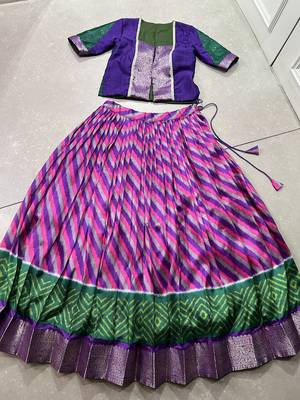 purple tussar silk blend leheriya print lehenga choli set 5
