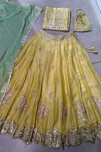  Moss silk blend Embroidered Lehenga Choli for & Wedding Wear