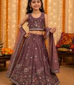 Kid's mauve embroidered barabari silk lehenga choli with bits work and tawil net dupatta for wedding