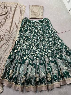 Printed Tussar Silk Lehenga Choli with Intricate Lace Work 5