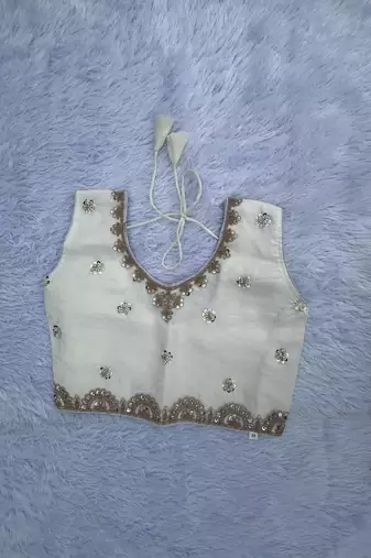 Off white embroidered girls lehenga choli set in fandy silk with khatli beads work for wedding