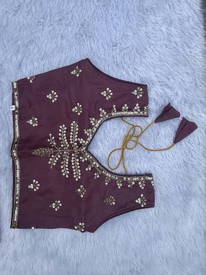 Kid's embroidered lehenga choli set in chocolate silk with beads work for wedding 4