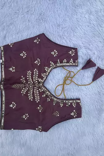 Kid's embroidered lehenga choli set in chocolate silk with beads work for wedding