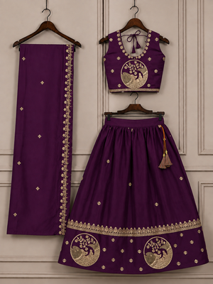 Kid's embroidered girls satin silk lehenga choli set with khatli beads work for wedding 3
