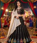 BLACK COLOR ROMAN SILK READYMADE NAVRATRI LEHENGA CHOLI L SIZE