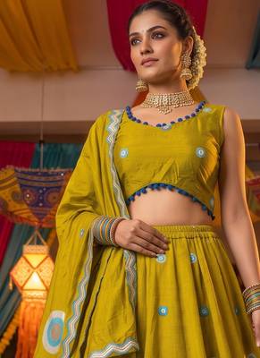 LEMON ROMAN silk blend READYMADE NAVRATRI LEHENGA CHOLI 2
