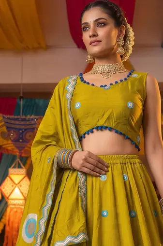LEMON ROMAN silk blend READYMADE NAVRATRI LEHENGA CHOLI