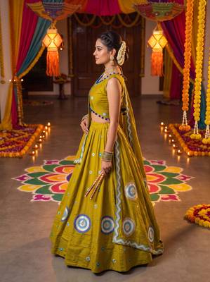 LEMON ROMAN silk blend READYMADE NAVRATRI LEHENGA CHOLI 3