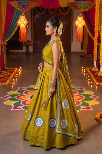 LEMON ROMAN silk blend READYMADE NAVRATRI LEHENGA CHOLI