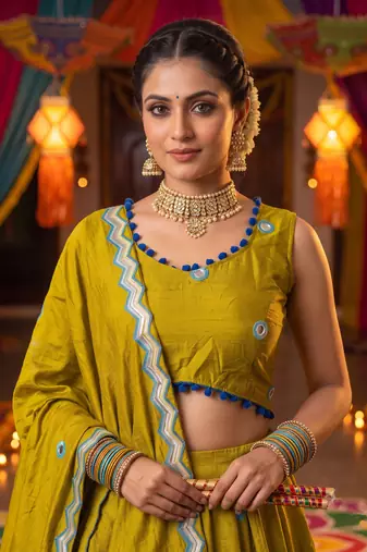 LEMON ROMAN silk blend READYMADE NAVRATRI LEHENGA CHOLI