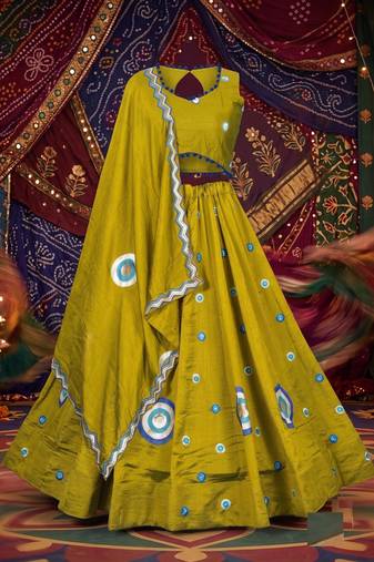 LEMON ROMAN silk blend READYMADE NAVRATRI LEHENGA CHOLI