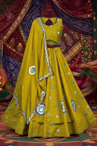 LEMON ROMAN silk blend READYMADE NAVRATRI LEHENGA CHOLI