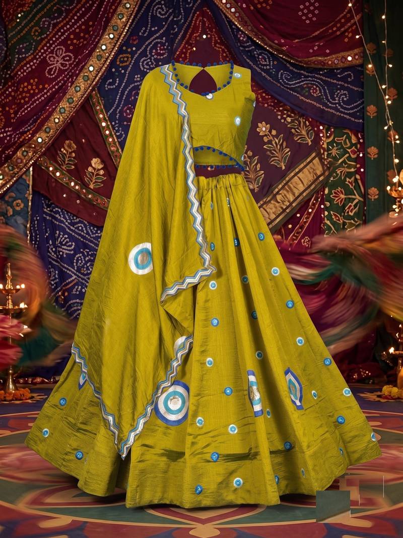 LEMON ROMAN silk blend READYMADE NAVRATRI LEHENGA CHOLI