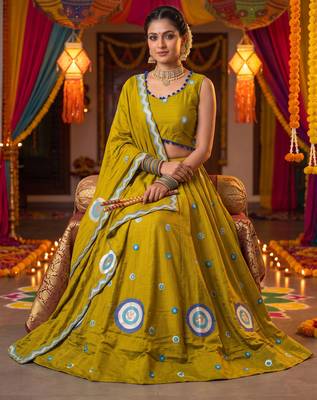 LEMON ROMAN silk blend READYMADE NAVRATRI LEHENGA CHOLI 5