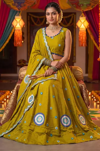 LEMON ROMAN silk blend READYMADE NAVRATRI LEHENGA CHOLI