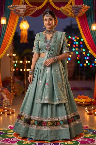 SKY ROMAN silk blend READYMADE NAVRATRI LEHENGA CHOLI