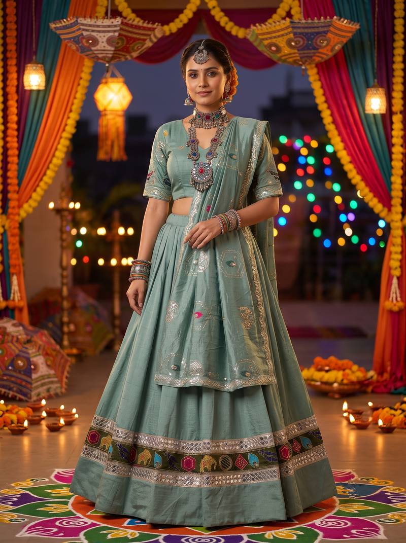 SKY ROMAN silk blend READYMADE NAVRATRI LEHENGA CHOLI