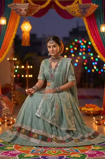 SKY ROMAN silk blend READYMADE NAVRATRI LEHENGA CHOLI