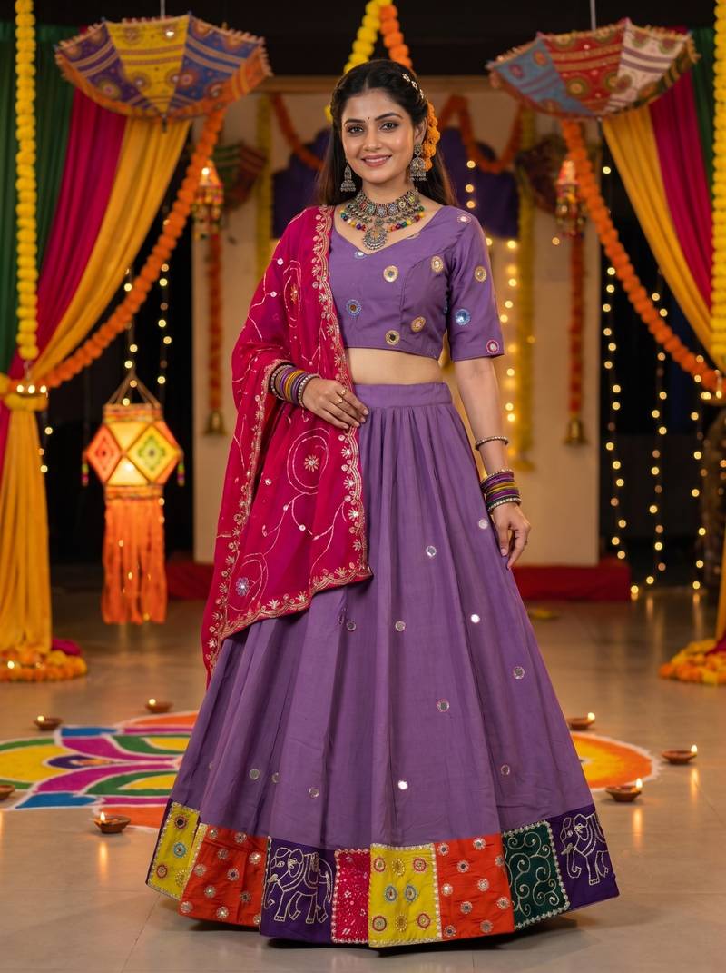 PURPLE ROMAN silk blend READYMADE NAVRATRI LEHENGA CHOLI
