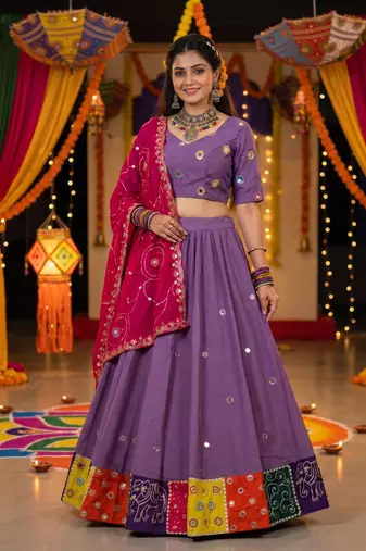 PURPLE ROMAN silk blend READYMADE NAVRATRI LEHENGA CHOLI