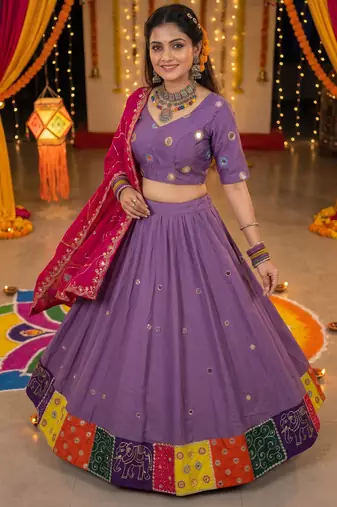 PURPLE ROMAN silk blend READYMADE NAVRATRI LEHENGA CHOLI