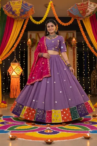 PURPLE ROMAN silk blend READYMADE NAVRATRI LEHENGA CHOLI