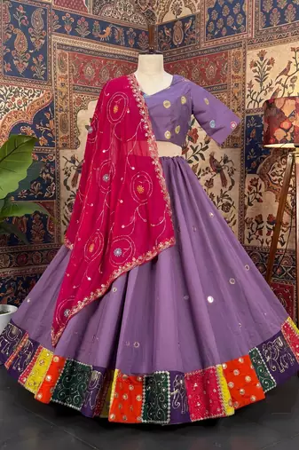 PURPLE ROMAN silk blend READYMADE NAVRATRI LEHENGA CHOLI