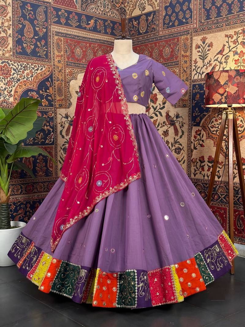 PURPLE ROMAN silk blend READYMADE NAVRATRI LEHENGA CHOLI