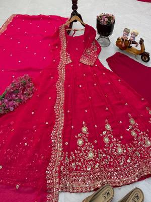 Pink fendy silk embroidered stitched kurta set 1
