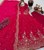 Pink fendy silk embroidered stitched kurta set