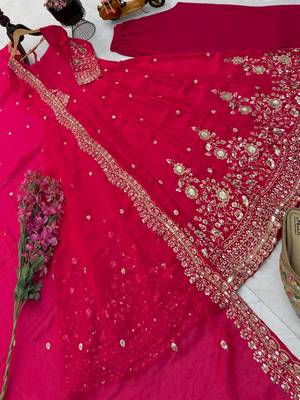 Pink fendy silk embroidered stitched kurta set 2