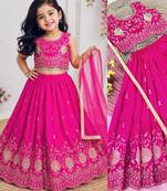 Kids pink color lehenga choli with Dupatta embroidery work