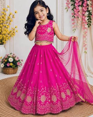 Kids pink color lehenga choli with Dupatta embroidery work 2