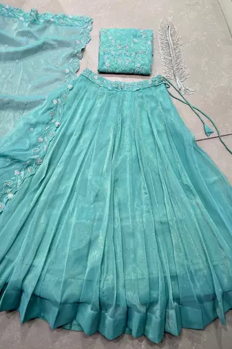 Metallic Sheen Lehenga with Intricate Zari & Bead