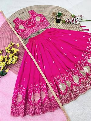 Kids pink color lehenga choli with Dupatta embroidery work 4