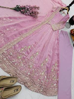 Baby pink silk embroidered stitched kurta set 2