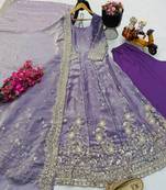 Lavender fendy silk embroidered stitched kurta set