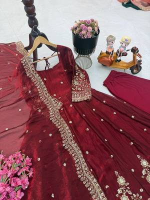 Maroon fendy silk embroidered stitched kurta set 2