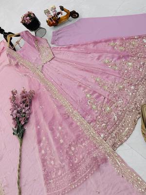 Baby pink silk embroidered stitched kurta set 4