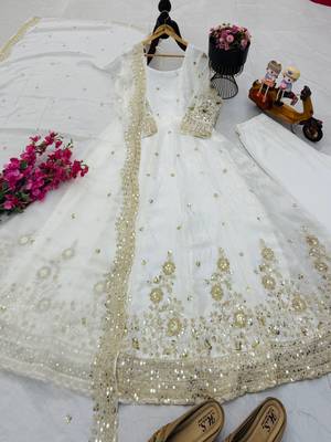 White fendy silk embroidered stitched kurta set 1