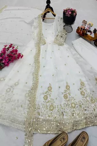 White fendy silk embroidered stitched kurta set