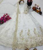 White fendy silk embroidered stitched kurta set