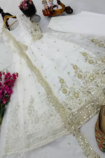White fendy silk embroidered stitched kurta set