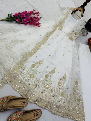 White fendy silk embroidered stitched kurta set 3